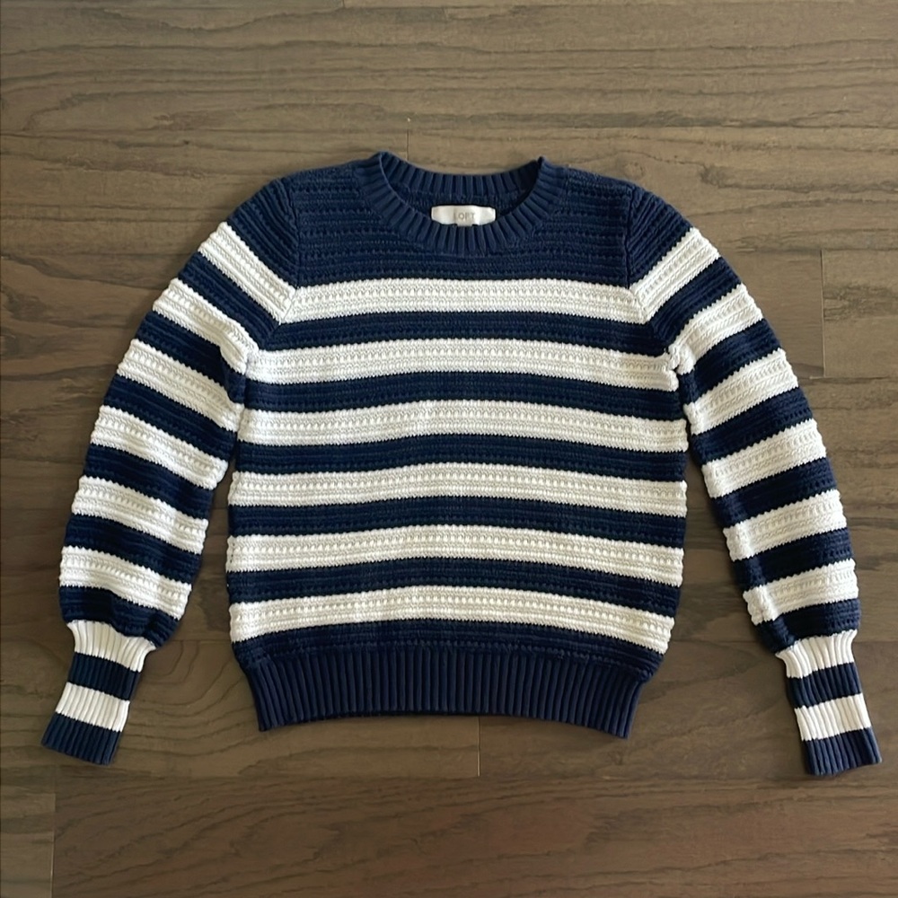 LOFT Navy and White Striped Crewneck Sweater - Size XS